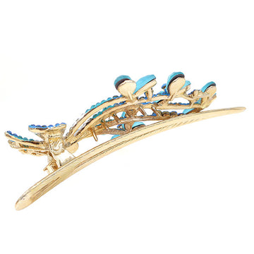Gold Finish Pink Rhinestone Butterfly Hinged Hair Claw Clip
